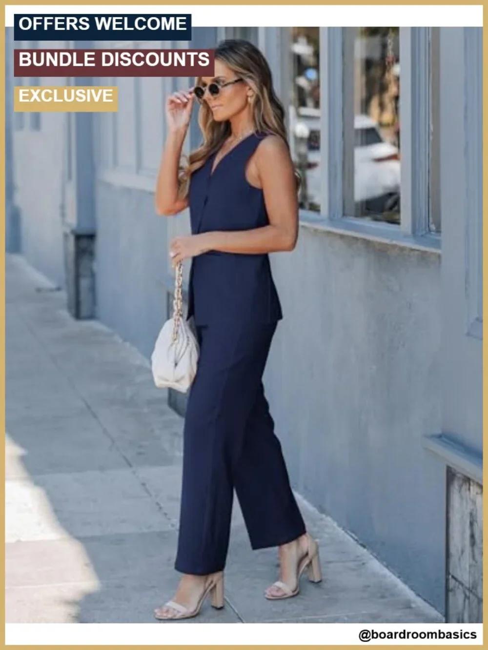 2 Piece Pantsuit Set Sleeveless Blazer Straight Leg Dress Pants Business Workout